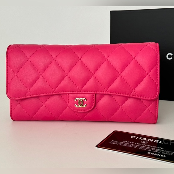 CHANEL Lambskin Quited CC Classic Flap Long Wallet Pink - Picture 14 of 15